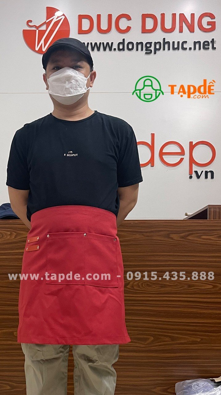 Tạp dề dáng ngắn màu đỏ - sản phẩm handmade - Tạp dề phối da | Tap de dong phuc